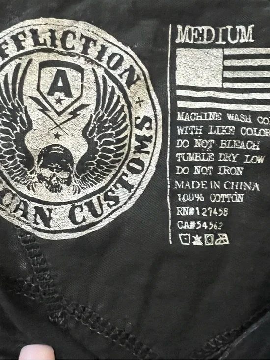 Affliction Black Tee with Silver Winged Skull Graphic - Picture 2 of 8